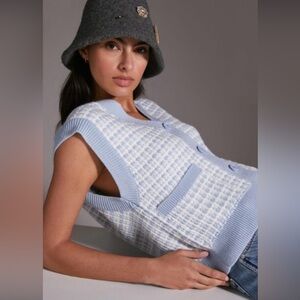 NWT MAEVE by Anthropologie Blue White Check Knit Sweater Vest Sz Small
